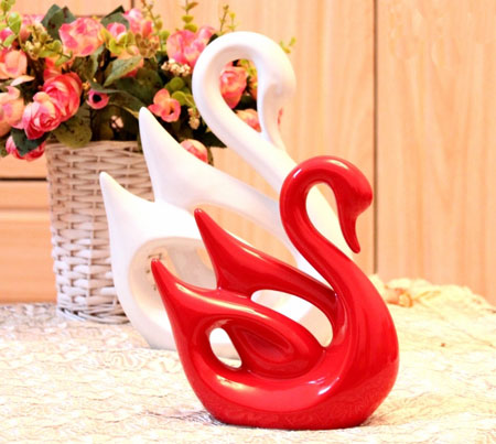 Enfeites de cisne de casal de porcelana para presentes para novos casais